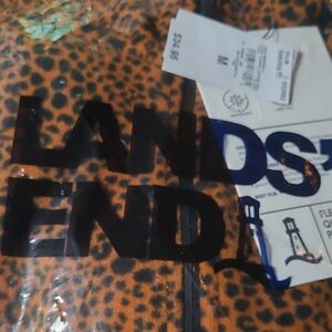 Lands' End Orange and Black Leopard Print Pullover Fleece